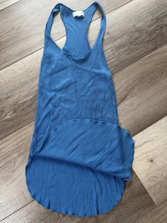 DRIFTER Blue Ribbed Modal Soft Knit Racerback Long Tank Top - Picture 3 of 11